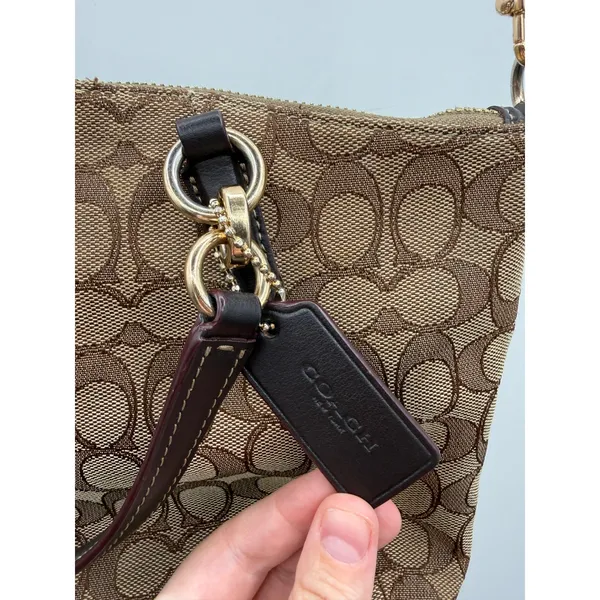Coach Kelsey Satchel Crossbody Bag Khaki Brown Signature C Jacquard‎ Canvas - Image 5