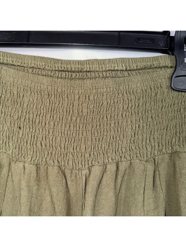 Olive Green Smocked Waist Wide Leg Pants M - Image 5