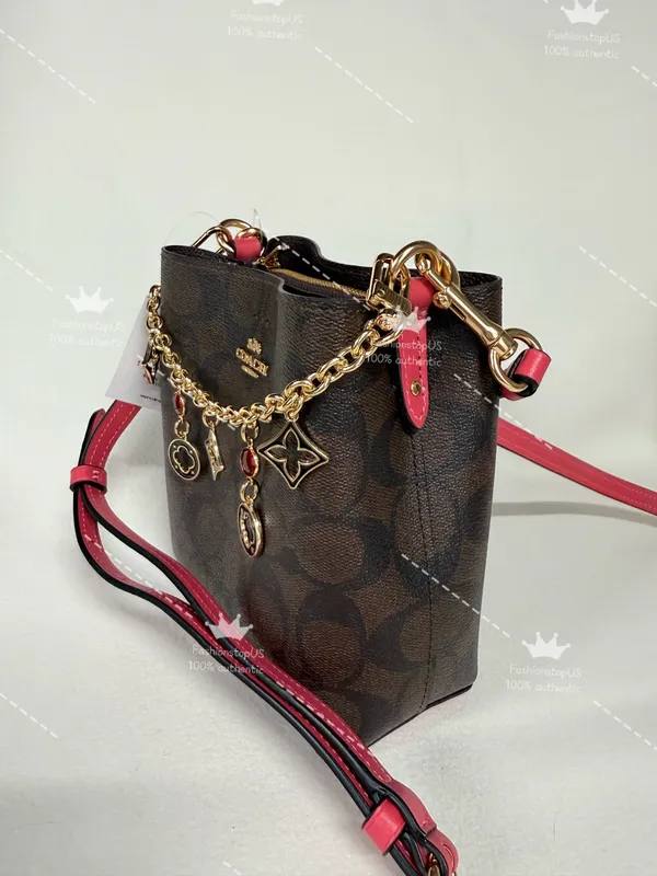 Coach C7269 Mini Town Bucket Bag In Signature Canvas Brown Strawberry Crossbody - Image 2