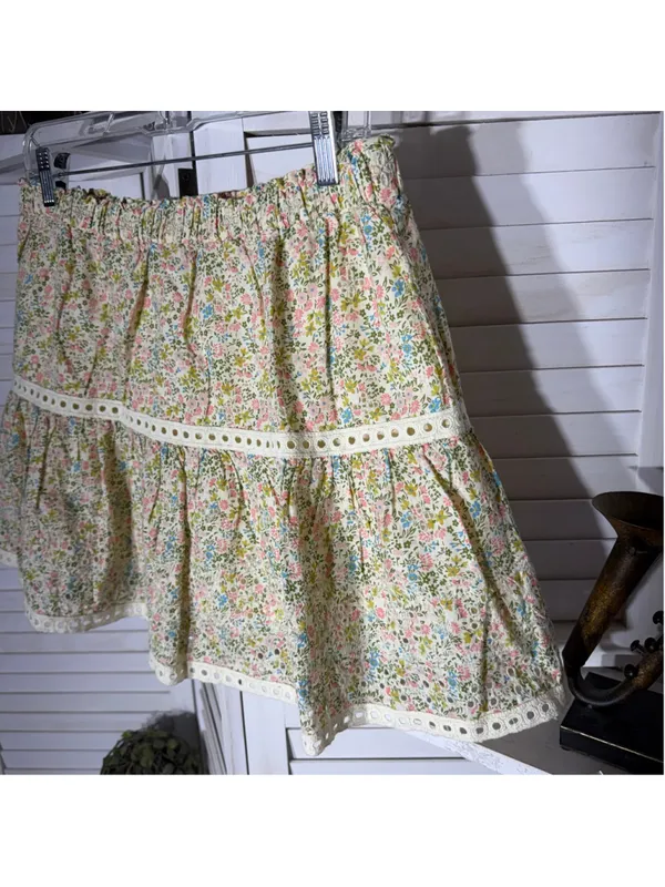 Vintage retro mini skirt floral eyelet lace fairy coastal cowgirl boho festival - Image 5