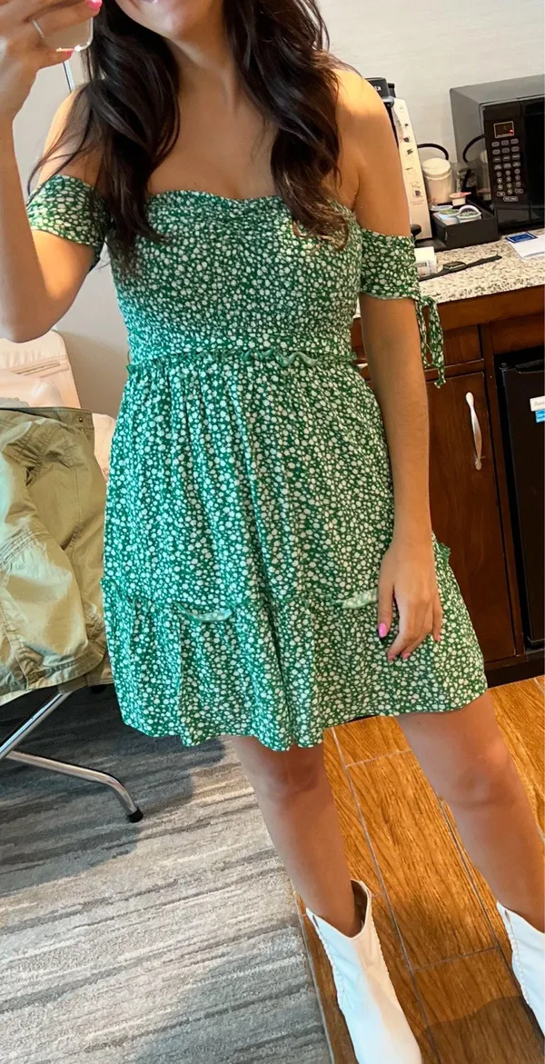 Lulus sweetest feelings Green Floral Off-the-Shoulder Mini Dressq - Image 6