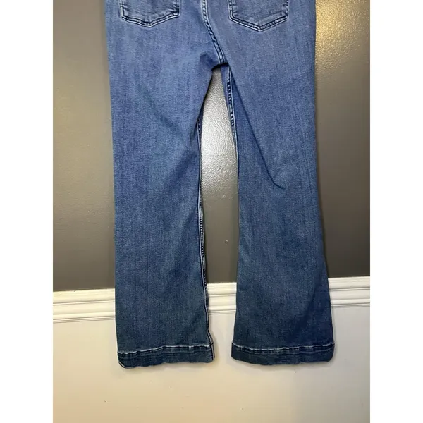 Pilcro Jeans Womens 32P Medium Wash Blue Flare Button Hem Stretch Denim - Image 8