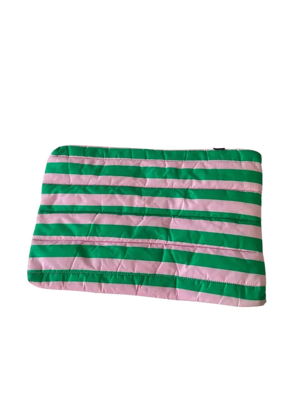 Baggu Puffy Laptop Sleeve Pouch Awning Stripe Pink Green 14” - Image 3