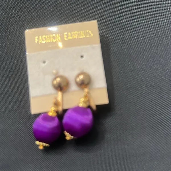 Vintage Purple & Gold Handmade Spun Beads Jewelry Set Clip Earrings & Brooch EVC - Image 3
