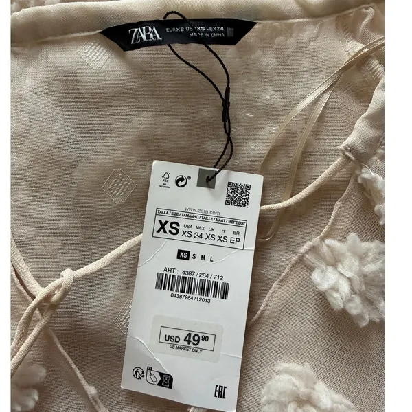 Charming Zara Light Pink Floral 3D Appliqué Blouse XS - Image 8