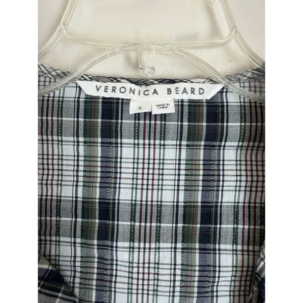 Veronica Beard Plaid Ruffle Blouse Womens 6 Butto Down - Image 9