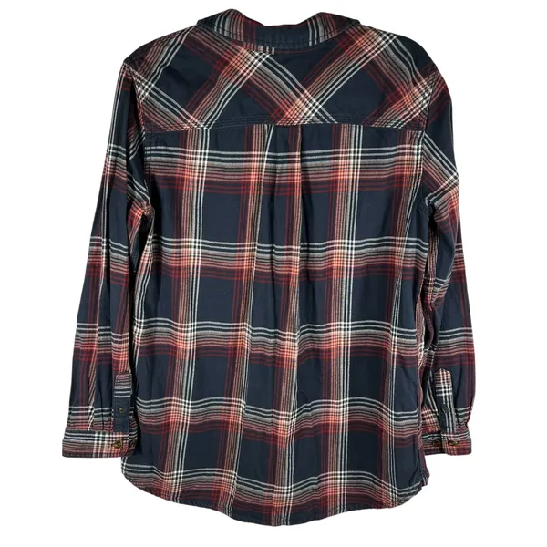 Carhartt Farwell Pullover Henley Flannel Shirt Large Navy Red Plaid Work Utility - Image 2
