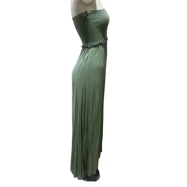 Forever 21 Women's Green Strapless Smocked Maxi Dress Size S Summer Casual - Image 7