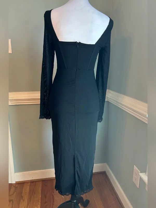 Black Long Sleeve Corset-Style Evening Dress XS - Image 2
