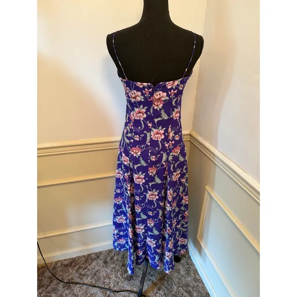 VTG Timoteo Corelli Purple Floral Button-Front Slip Dress Maxi 90s Whimsigoth - Image 6