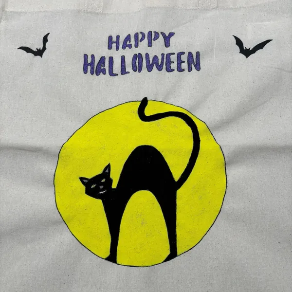 Hand Painted Black Cat Halloween Cotton Tote Bag - Image 2