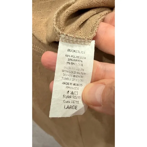 Bucket List Women Jumpsuit Large Tan Relaxed V-Neck Pocket Knit R5211 - Image 6