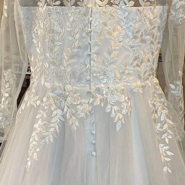 Lace Tulle Wedding Dress Women's 18W White Long Sleeve A-Line Gown Bridal EUC - Image 12