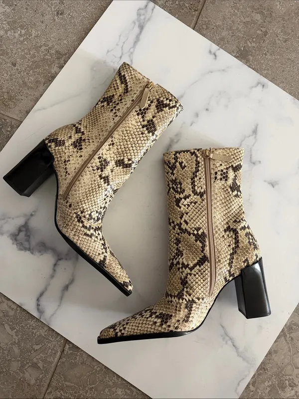 SCHUTZ Raffaela Snake-Embossed Ankle Booties w/Black Block Heel, Size 7.5, NWT - Image 3