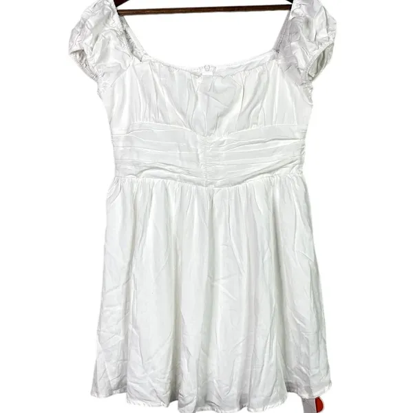 NWT Cider Linen Blend Ruched Ruffle Square Neck Mini Dress Zip Back Large White - Image 2