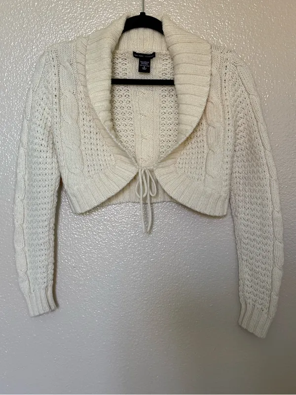 New York & Company Wool Cable Knit Cropped Tie Cardigan Y2K Coquette S - Image 2