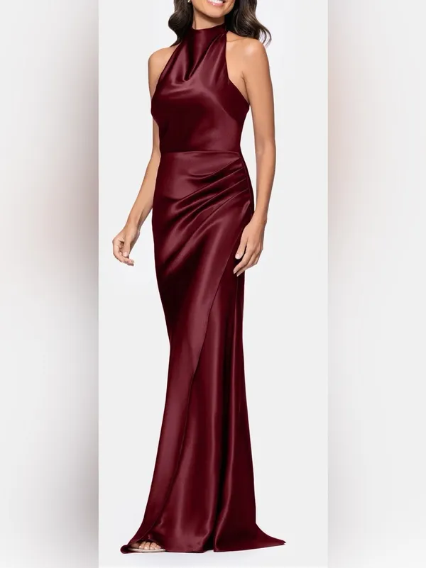 NEW Betsy & Adam Charmeuse Halter burgundy Dress SZ 12 - Image 3