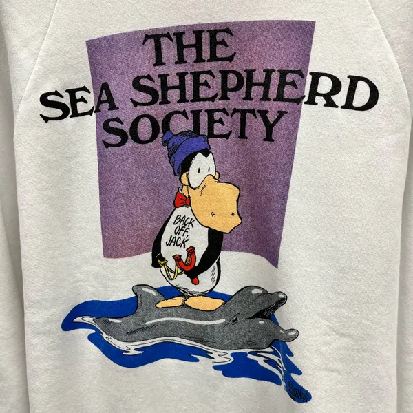 Vintage 90s Sea Sheppard Society White Back Off Jack Dolphin Sweatshirt USA Made - Image 2