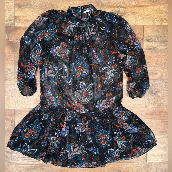 Veronica Beard Sheer Outer Layer Black and Red Floral Dress - Image 10