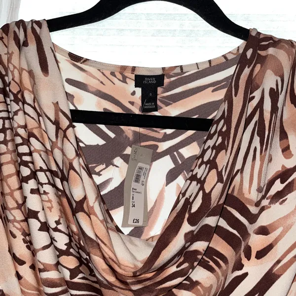 ASOS River Island Cowl Neck Abstract Print Tie Back Top - Image 4