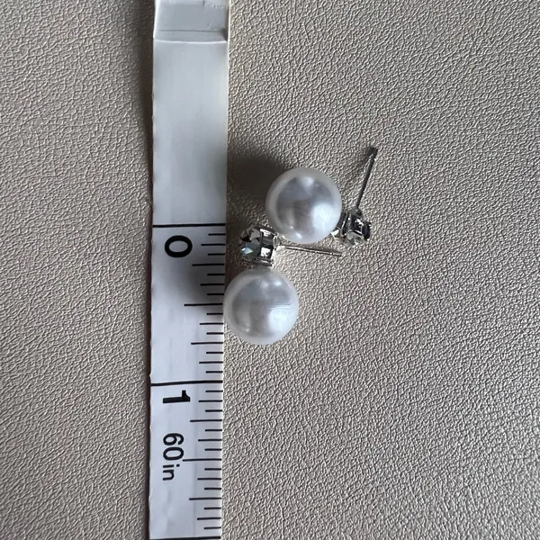 White Pearl Stud Earrings - Image 3