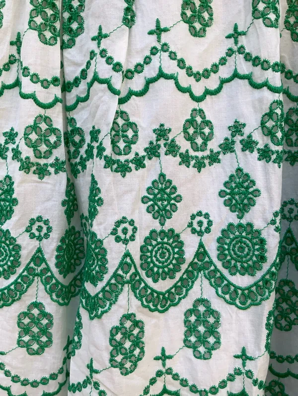 Adrianna Papell White Green Size 6 Cotton Eyelet Ruffle Midi Dress Party Picnic - Image 11