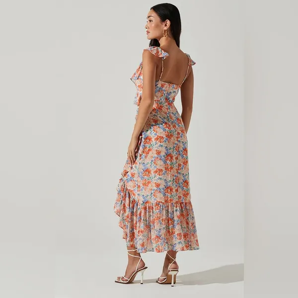 ASTR Mahalia High Low Midi Dress in Blue Orange Floral Size Small NWT - Image 8