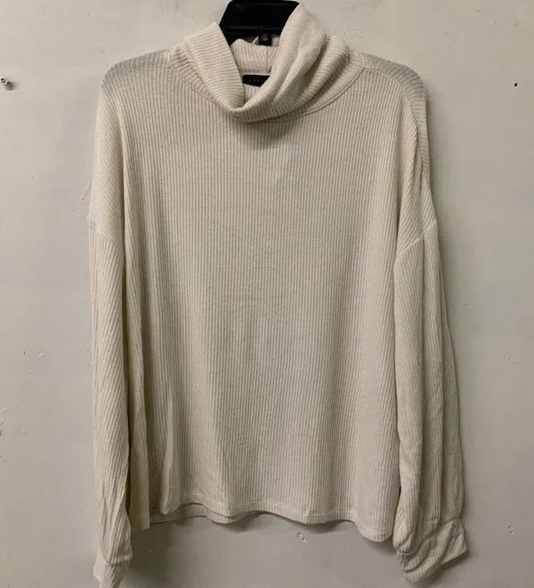 SANCTUARY Womens Ivory Soy Milk Ribbed Mock Neck Top Long Sleeve Blouse - Image 2