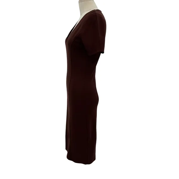 Ottod'Ame Cocoa Sheath Dress Pencil V-Neck Short Sleeve‎ Brown Size US 4 - Image 8