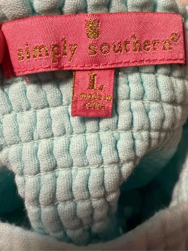 Simply Southern Light Aqua Gauze Mini Dress with Puff Sleeves - Image 3