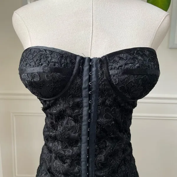 Kookai Black Satin Jacquard Bustier Top Mon Wife $100 S M - Image 3
