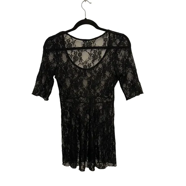 Buckle Black Sheer Lace Top‎ Small Babydoll Goth Fairy Grunge Y2K Short Sleeve Blouse - Image 3