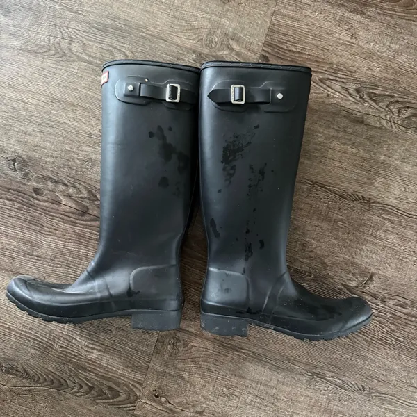 HUNTER Original Rain Boots Tall Women 9 Black Slip On Waterproof Buckle Rubber - Image 5