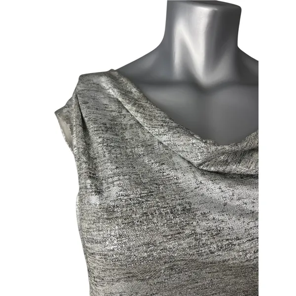 Vince Camuto Women's Silver Metallic Ruched Mini Dress 6 Sheath Cowl Neck - Image 3