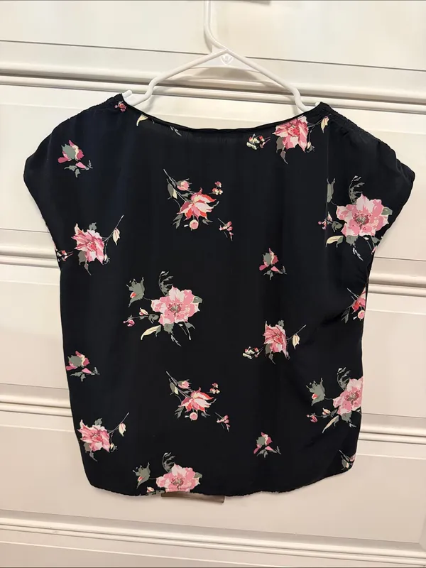 Abercrombie & Fitch Black V-Neck Blouse with Pink Floral Print - Image 2