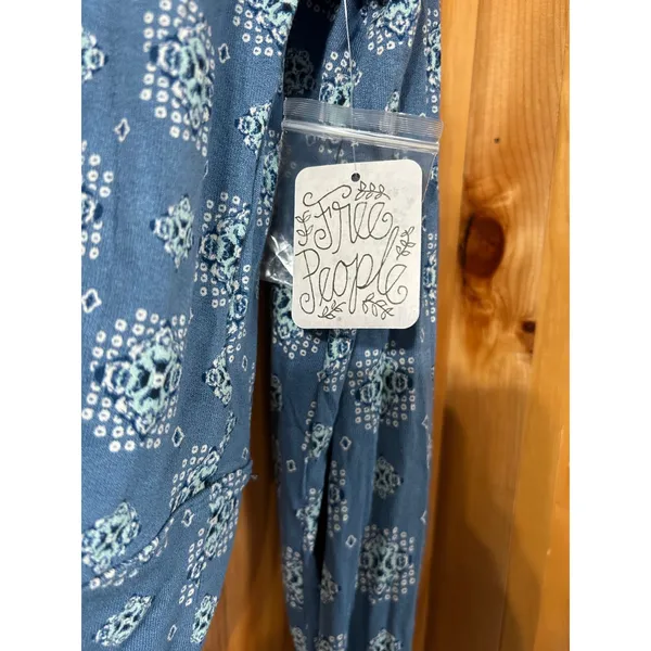 Free People Women's S Sydney Chambray Combo Bishop Sleeve‎ Top NWT Blue Stretch - Image 6