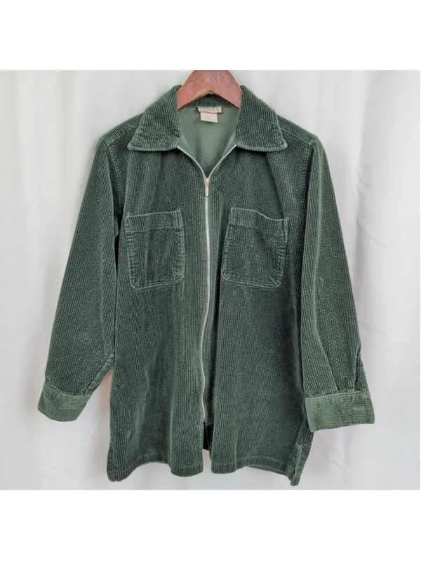 Vintage Ladies Zip Up Corduroy Shirt Jacket Medium - Image 6