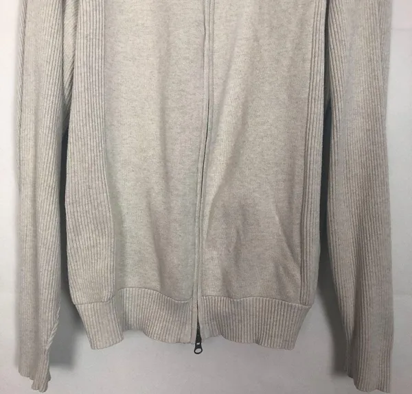 Norm Thompson Full Zip Cotton Ribbed Cream Sweater Size Medium - Image 4