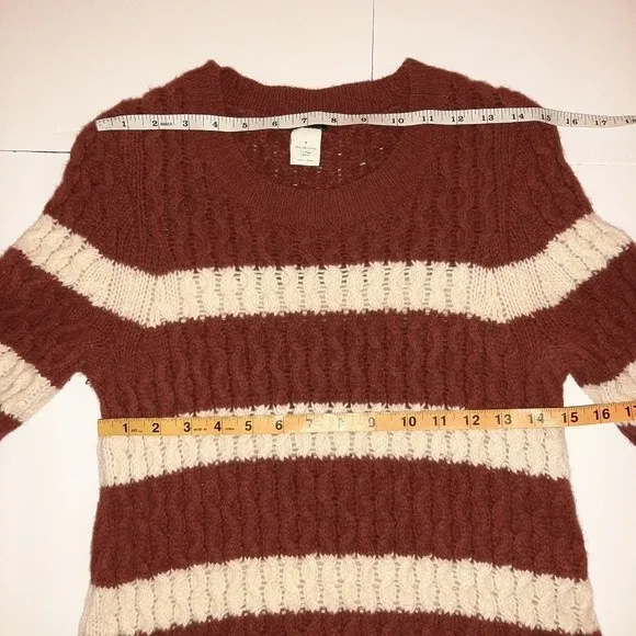 J.Crew 100% Merino Wool Chunky Cable Knit Sweater Small Brown Striped Preppy - Image 7