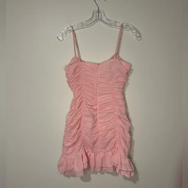 Lucy in the Sky‎ Remi Ruched Bodycon Coquette Dress Pink Ruffle sz S Romantic - Image 2
