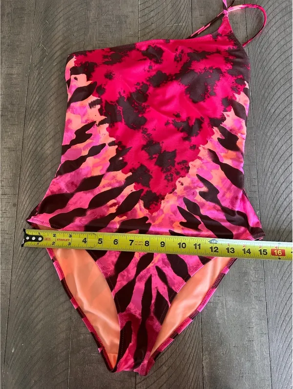 Aerie One Shoulder One Piece Swimsuit in Neon Peach & Pink Women’s Small - Image 12