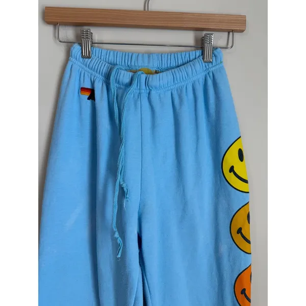Aviator Nation Jogger Sweatpants Blue Smiley Face Women's XS Happy - Image 5