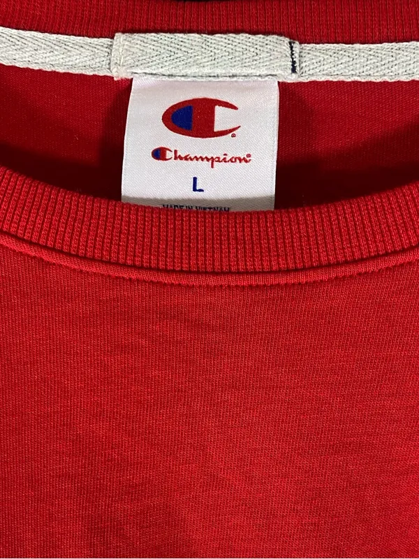 Champion Cropped Tee L Red Logo Graphic Athletic Short Sleeve Shirt - Image 8