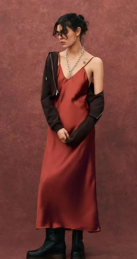Zara maxi dress cognac rust satin slip midi casual summer - Image 2