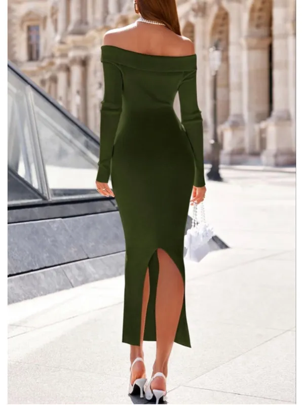 NEW PrettyGarden Green Off Shoulder Ribbed Knit Maxi Dress XL - Image 2