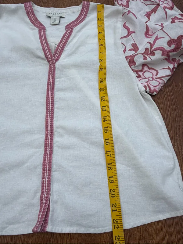Calypso St. Barth Embroidered Linen Blend Blouse Women Small White Pink - Image 7