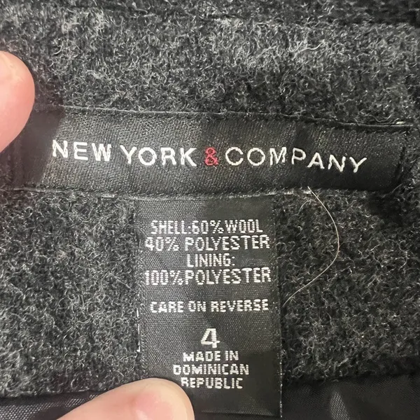 New York & Company Women's Wool Blend Double Breasted Pea‎ Coat Charcoal Size 4 - Image 5