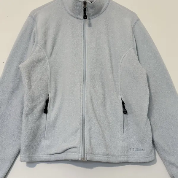 L.L. Bean Women’s Full-Zip Fleece Sweater Size L Light Blue Soft Polar Warm - Image 2