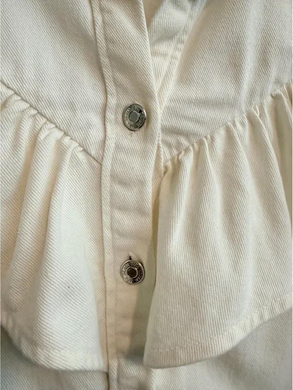 ZARA White Denim Ruffle Western Shirt Jacket Shacket Size M - Image 4