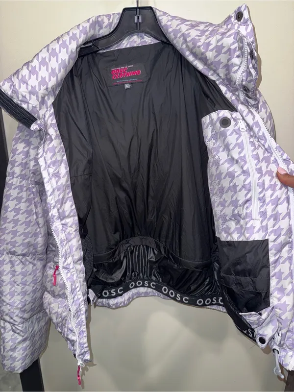OOSC purple houndstooth chic ski puffer jacket size large‎ - Image 8